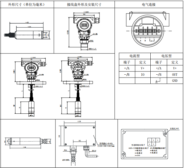 投入式液位變送器外形結(jié)構(gòu)及電氣連接